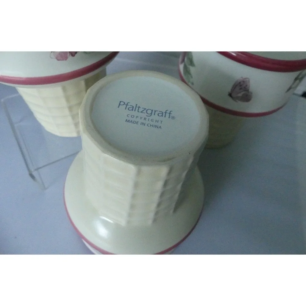 Pfaltzgraff Ceramic Ice Cream Cone Dessert Bowls Set of 4 Fruit Floral Butterfly